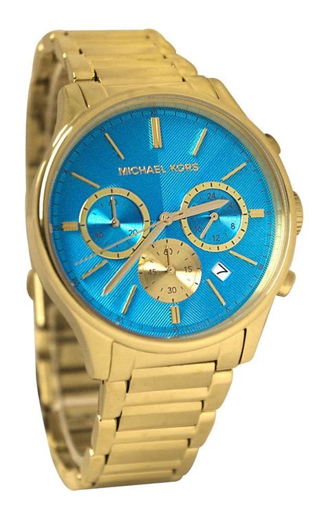 michael kors gold and blue watch mens|Michael Kors blue face watch.